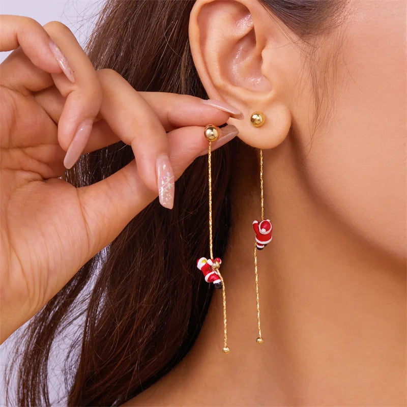 Christmas asymmetrical dangle earrings for women by HSF Marketplace, festive seasonal jewelry design