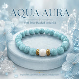Aqua-Blue Beaded Stretch Bracelet; A Glossy, Marble-Patterned Round Bead Bracelet for Women and Girls—Stylish Everyday Jewelry