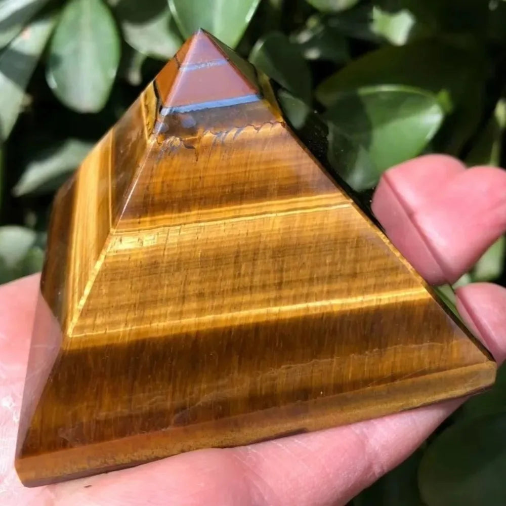 Natural Golden Tiger Eye Jasper Pyramid Crystal, Spiritual Healing Stone for Home Decor, Chakra Balancing & Reiki