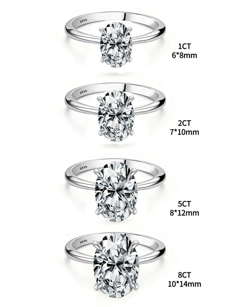 925 Sterling Silve Gorgeous Shiny 1-8CT Zircon Oval Stone Ring For Women Engagement Wedding Luxury High Quality Fine Jewelry