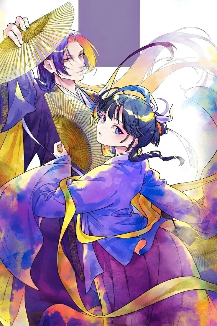 Japanese manga art poster canvas print featuring Maomao and Jinshi from The Apothecary Diaries