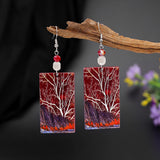 Red brown vintage tree dangle earrings for women by HSF Marketplace