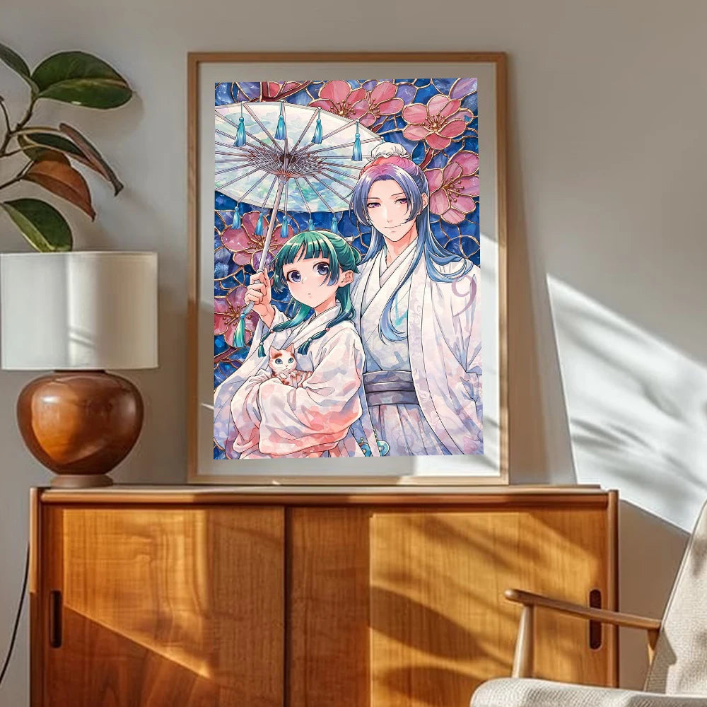 Japanese manga art poster canvas print featuring Maomao and Jinshi from The Apothecary Diaries