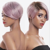 Straight human hair wig with transparent lace front, preplucked bob pixie cut, for women, by HSF Marketplace.