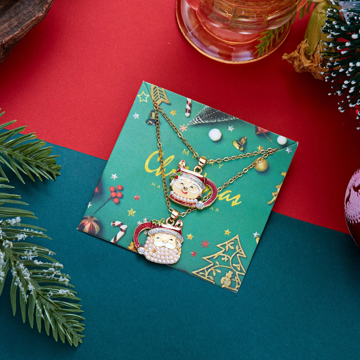 Christmas tea cup old couple pendant necklace for women by HSF Marketplace