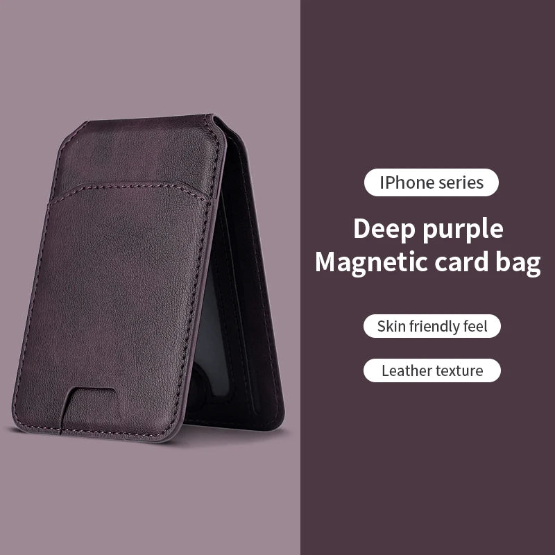 Magnetic leather wallet case for iPhone 16, 15, 14 and 13 Pro Max in black, featuring card slots