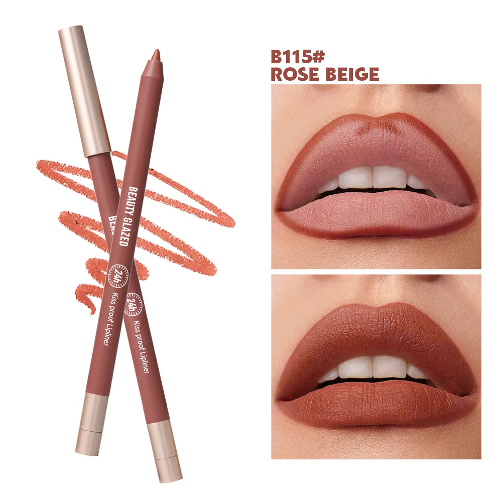 HSF Marketplace matte velvet lip liner pencil in 8 colors, waterproof, long-lasting, non-sticky makeup product with smooth finish.