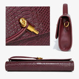 PU Leather Fashion Luxury Top-Handle Bag For Women Evening Handbag Long Purse Crocodile Pattern Crossbody Shoulder Bags