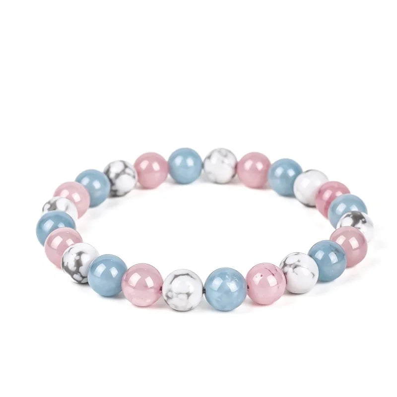 Natural Stone Beads Aquamarine Bracelet Round Agates Jaspers Turquoise Beaded Bracelets for Women Elastic Rope Handmade Jewelry