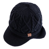 Unisex plush fur lined earflap beanie hat, thick knitted winter ski cap in soft warm fabric
