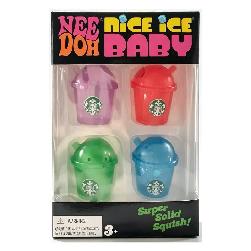 Set of four NeeDoh Nice Ice Cube mini squishy sensory toys from HSF Marketplace, designed for stress relief and sensory stimulation.