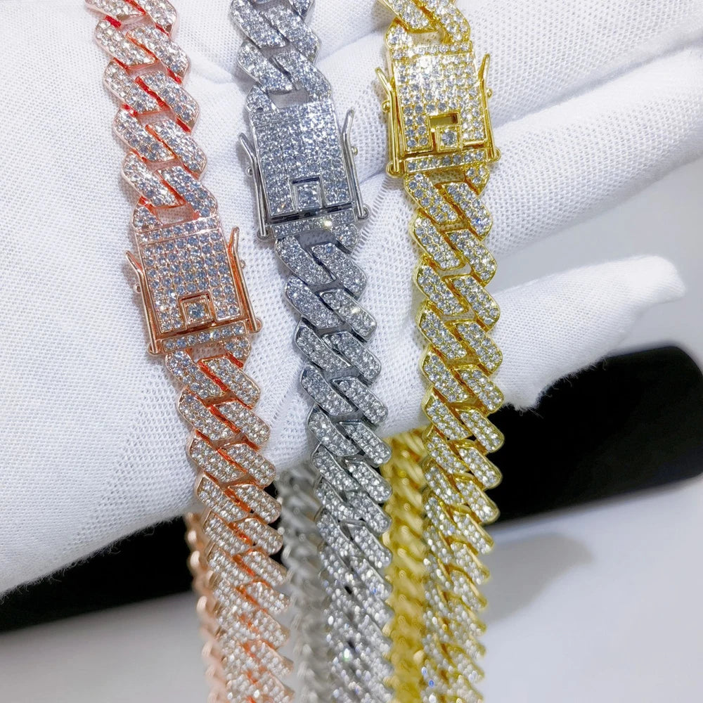 Men's Cuban Link Iced Out Necklace with rhinestones, 14mm width, hip hop style, CZ chain, jewelry by HSF Marketplace