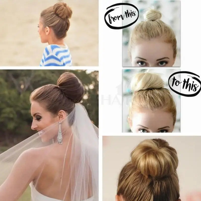 Brown-blonde 6-inch human hair drawstring bun wig ponytail hairpiece for thinner hair by HSF Marketplace