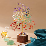 1pc Natural Crystal Fortune Chakra Tree of Life Wooden Base Christmas Home Decoration Desktop Ornament Holiday Gift