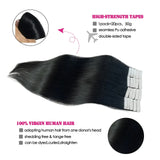 Straight seamless tape-in Remy human hair extensions, 20-piece skin weft set in natural black by HSF Marketplace