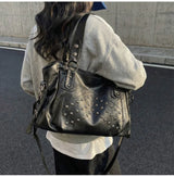 Large capacity women's rivet punk handbag with stylish, versatile design by HSF Marketplace