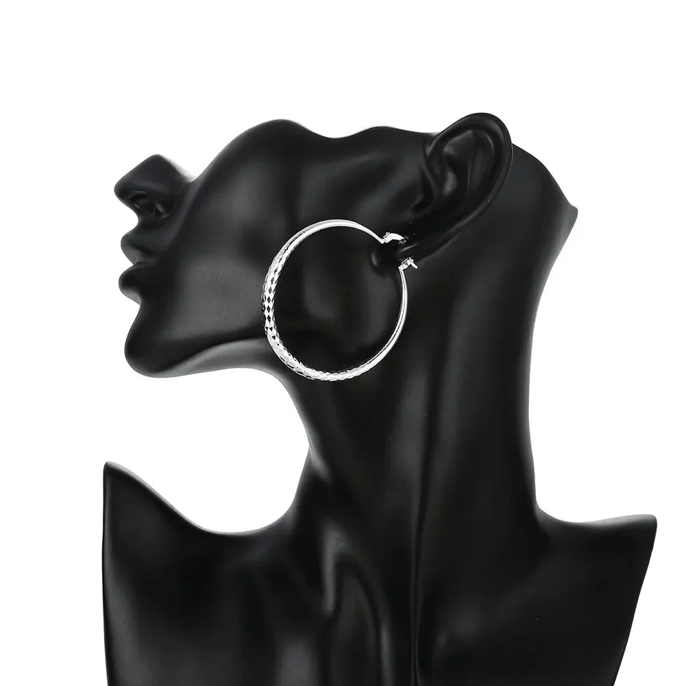 HSF Marketplace 925 sterling silver 5cm circle hoop earrings for women, fashion jewelry for weddings and parties