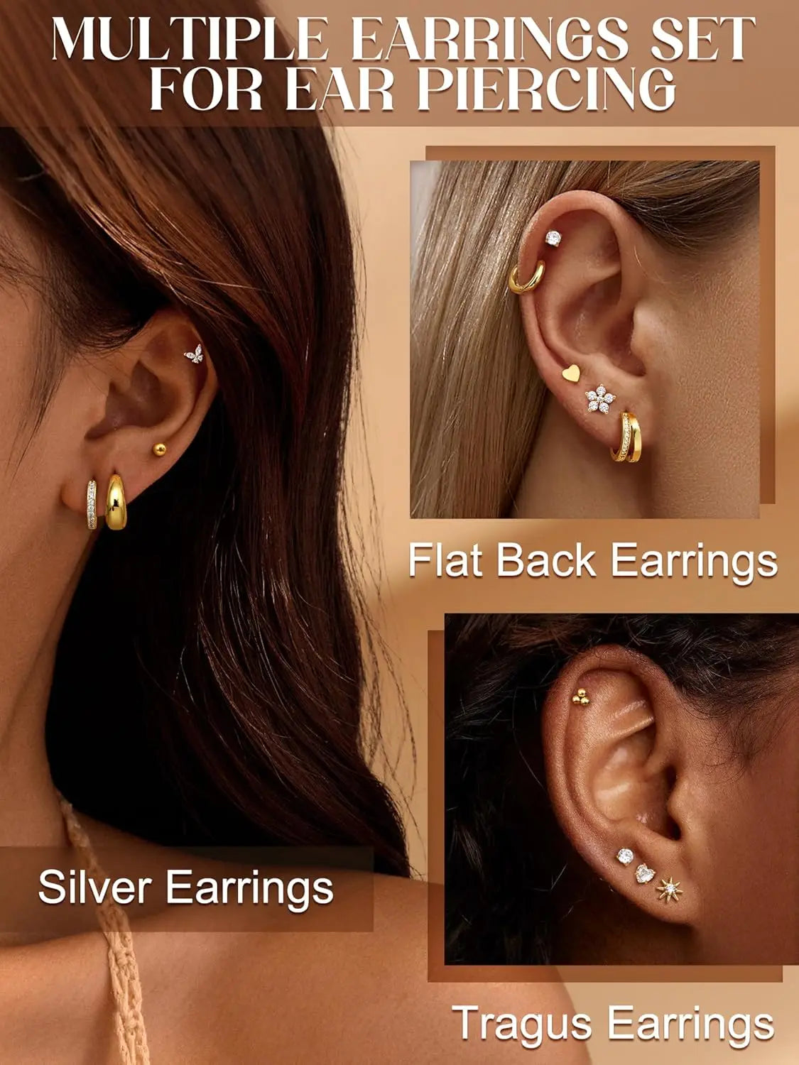 Drperfect 1Pair Flat Back Earrings for Women Surgical Steel Earrings for Sensitive Ears Hoop Stud Cartilage Tragus Piercings