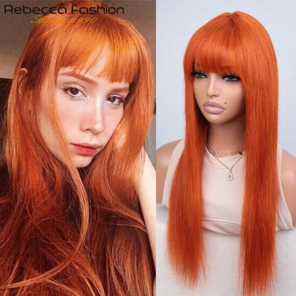 Long straight ginger#350 human hair wig by HSF Marketplace, Brazilian Remy full machine-made cosplay wig for women