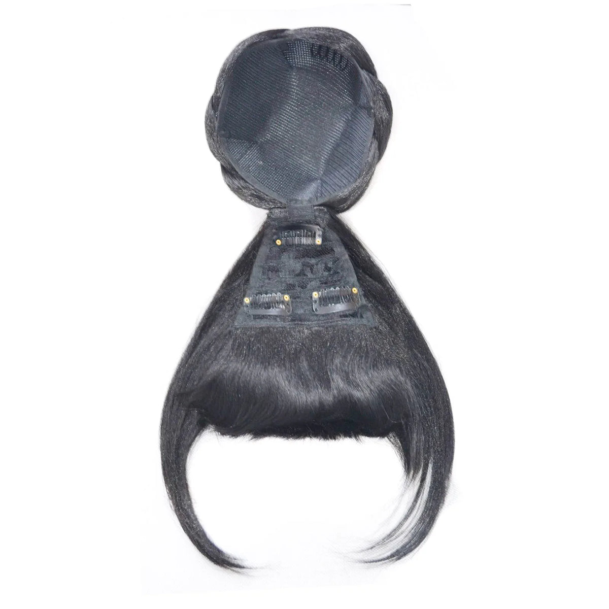 2-in-1 synthetic clip-in hair bun with bangs, chignon donut bun and high ponytail hair piece