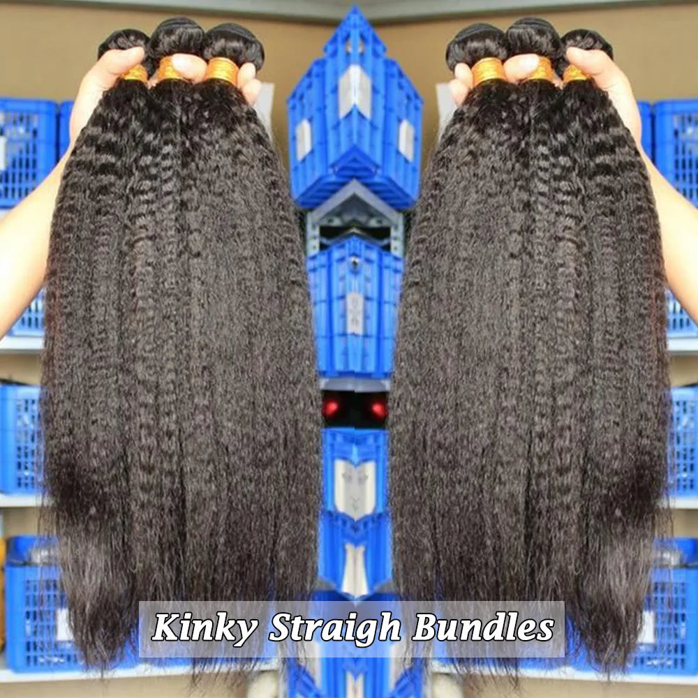 Kinky Straight Closure With Human Hair Bundles Yaki Straight Human Hair Bundles And Weaves With Frontal Closure Hair Extensions