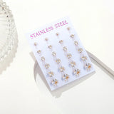 12 pairs white crystal stud earrings set, 2–7mm round and square zircons with golden stainless steel posts