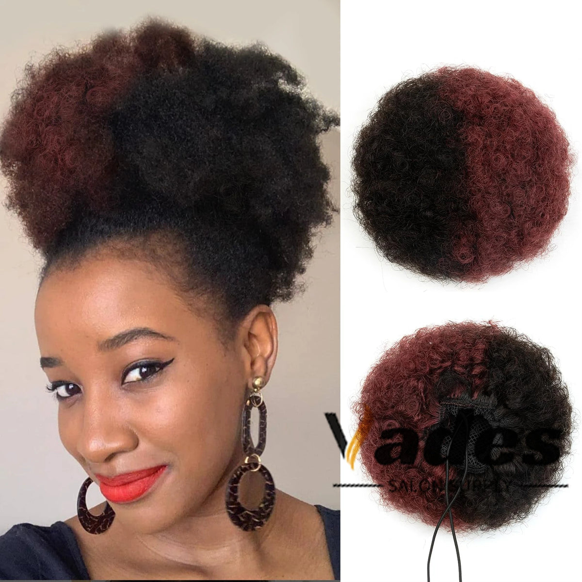 Curly human hair afro kinky puff drawstring ponytail bun hair piece for Black women, 8 inch