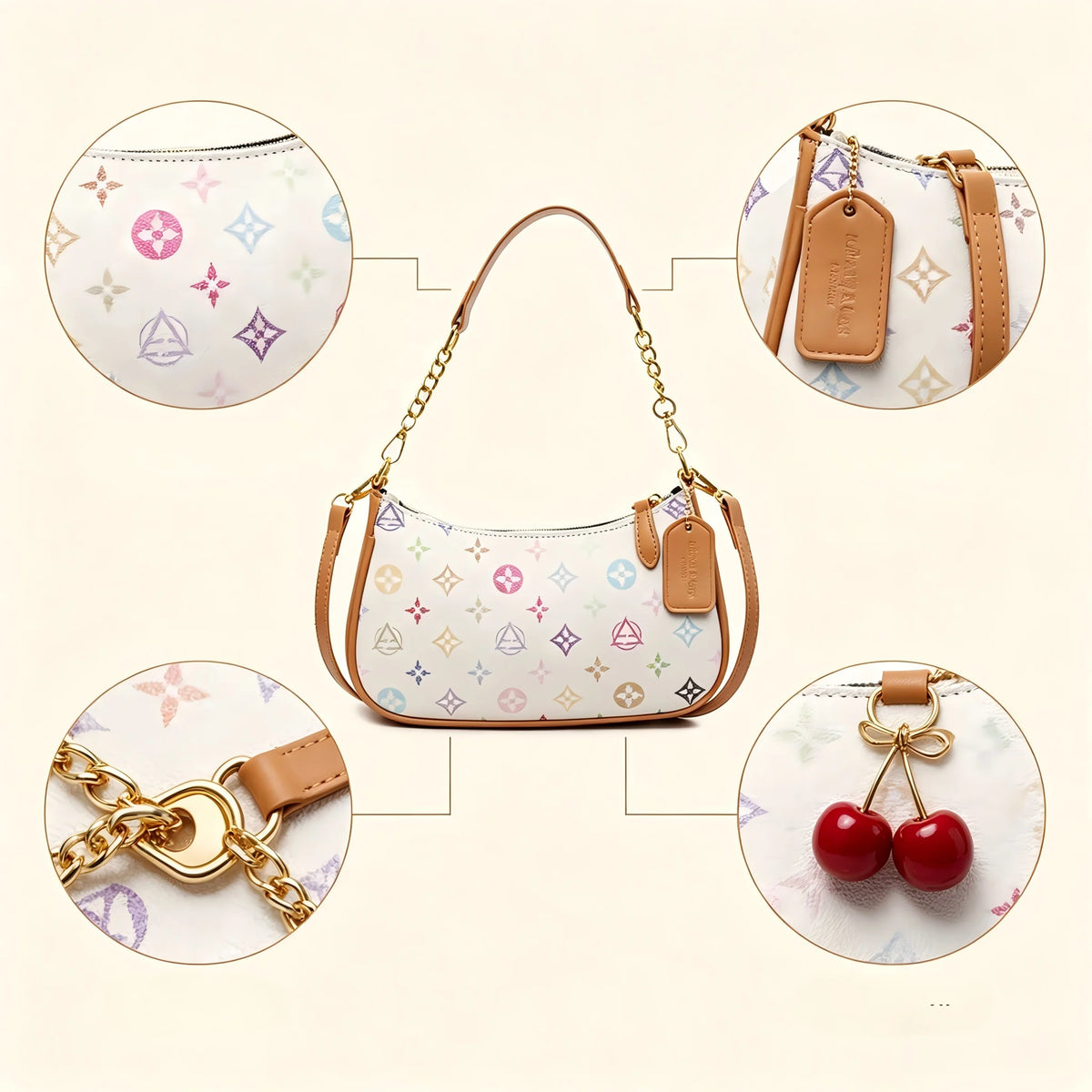 Pink star letter crescent shoulder bag for women, HSF Marketplace handbag with curved silhouette