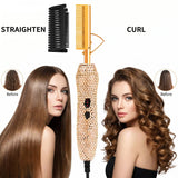 400℉ Hot Comb for Wigs & Human Hair, 2 in 1 Hair Straightener & Curler Bling Hot Hair Comb for Travel, Daily Use, Salon Grade