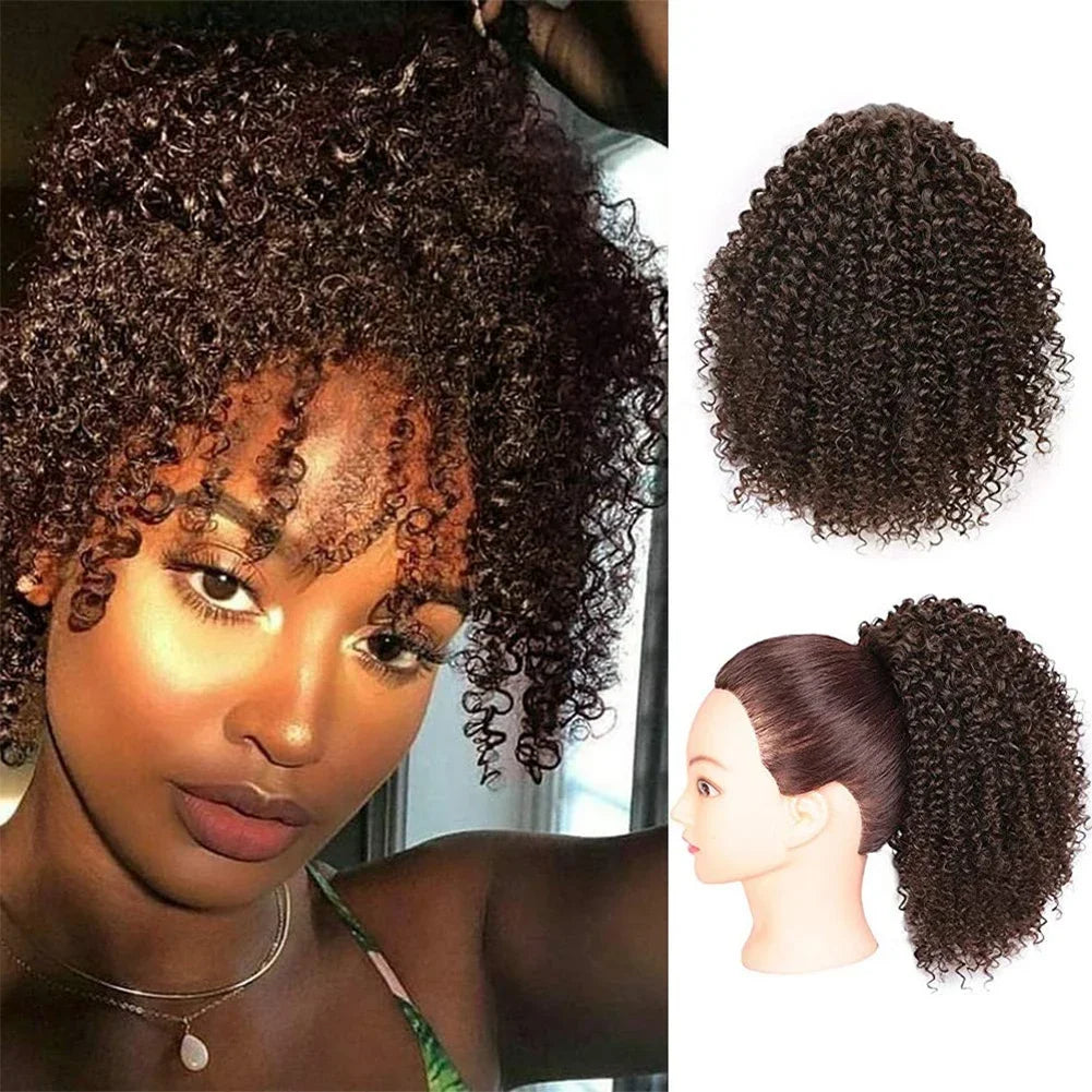 HSF Marketplace Brazilian Remy human hair kinky curly drawstring ponytail extension in natural curls