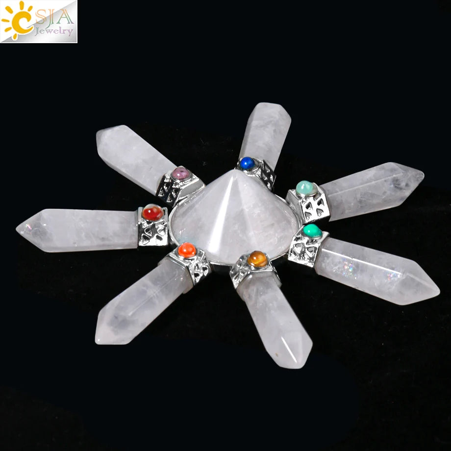 CSJA 7 Chakra Pyramid Decoration Healing Point Hexagonal Crystal Pillar Natural Stone Reiki Energy Meditation Jewelry Women G302