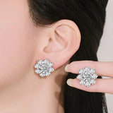 Moissanite sunflower stud earrings in 925 sterling silver, luxury designer-style women’s fine jewelry