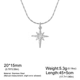 Gold stainless steel North Star pendant necklace for women featuring zircon accents, waterproof jewelry with chain.
