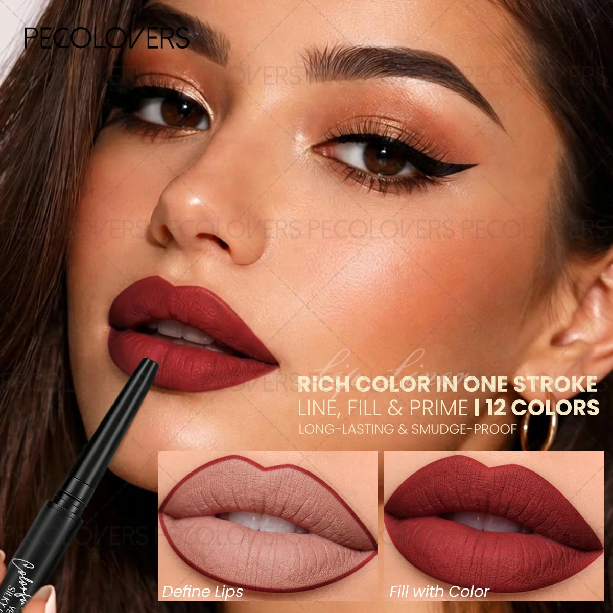 HSF Marketplace 6-piece lip makeup set with matte lip liner, lip oil, lipstick, gloss, red nude lipstick, and cherry-flavored balm.