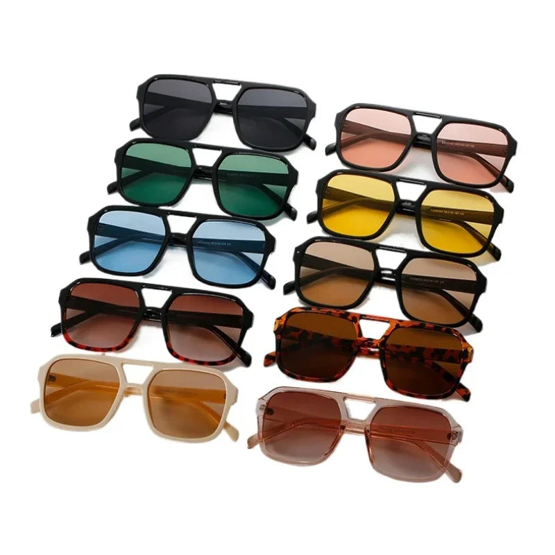 Square big frame sunglasses for men and women by HSF Marketplace, lightweight black and yellow UV-protected sun glasses.