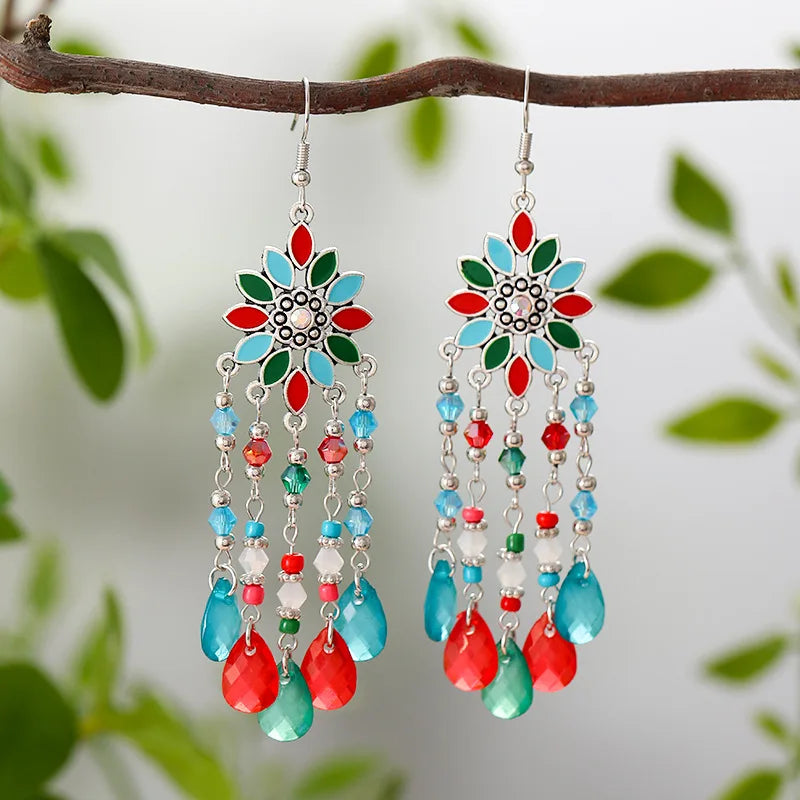 Bohemian vintage water drop tassel earrings for women, HSF Marketplace jewelry in dangle style