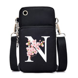 HSF Marketplace Sakura alphabet floral small crossbody bag for women, featuring colorful letter graphics and a compact mobile phone design