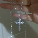Silver crystal zircon cross pendant necklace for women by HSF Marketplace