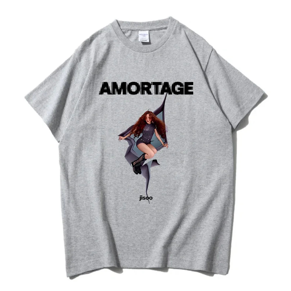Korean-style JISOO men's T-shirt, casual cotton tee in K-culture merchandise style