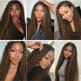HSF Marketplace 5x5 glueless deep wave human hair wig, 1B/30 ombre lace front with highlighted curls