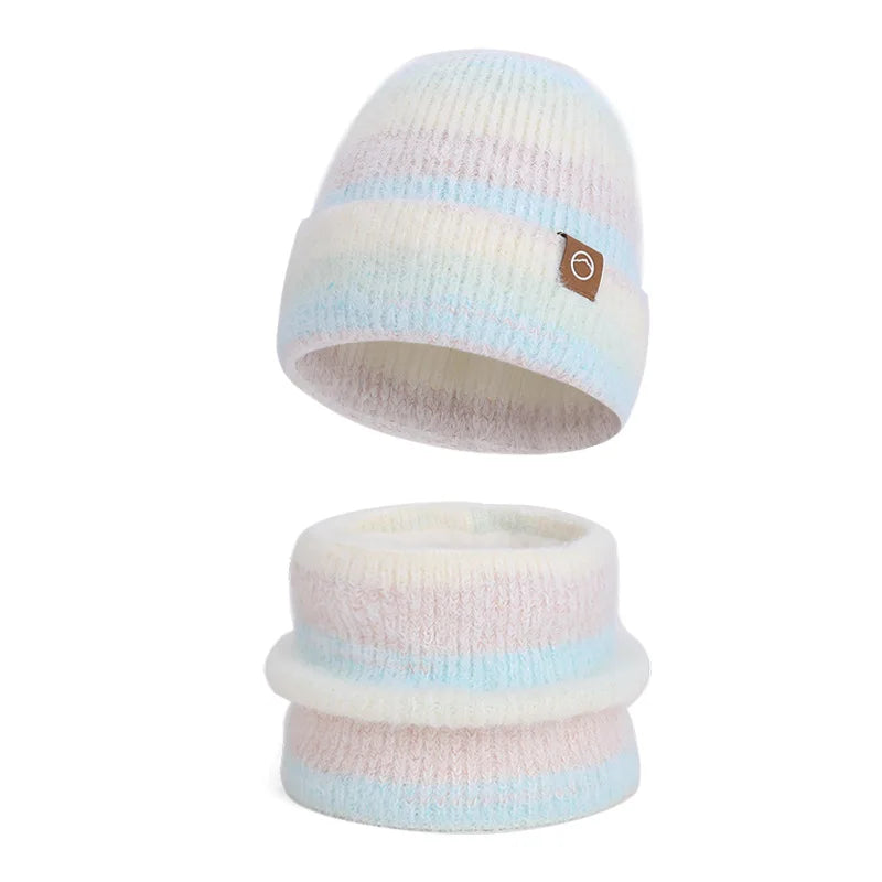 Women's winter cap, gloves and scarf set with soft fleece lining in coordinated neutral colors