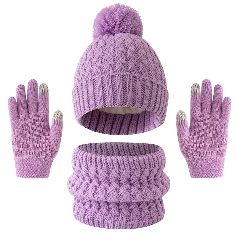 Kids' solid color fleece hat, scarf and gloves winter set by HSF Marketplace