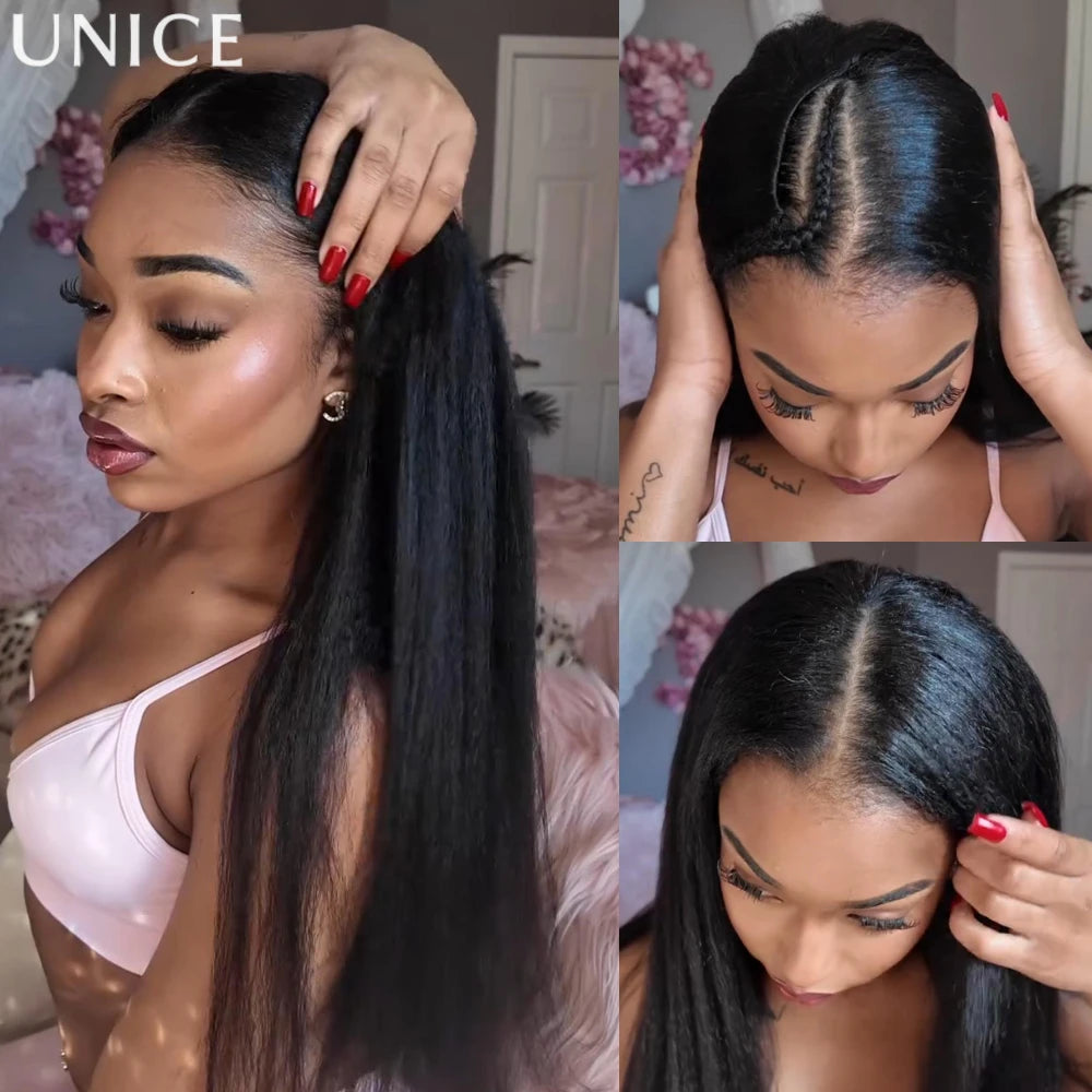 UNice Kinky Straight Thin Lace V Part Wig No or Minimal Leave Out Beginner Friendly 180