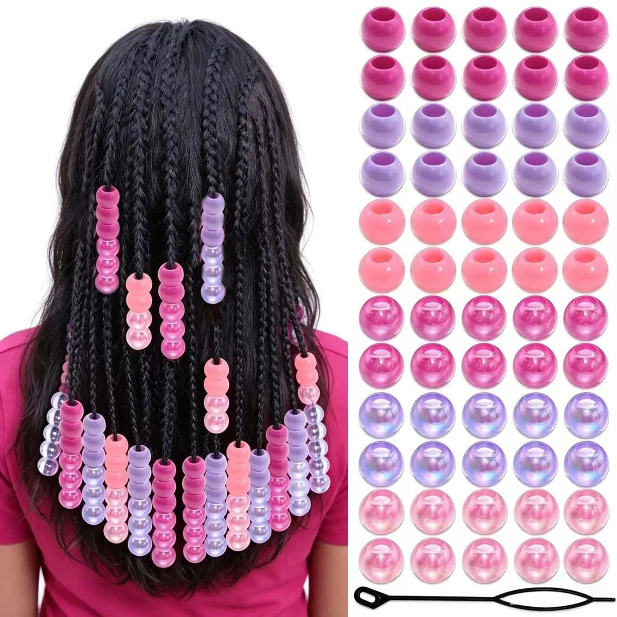 60pcs Colorful Versatile Hair Beads for Braids - Durable Accessory for Hair Styling
