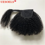 Afro kinky curly clip-in wrap-around ponytail extensions made from Mongolian human hair