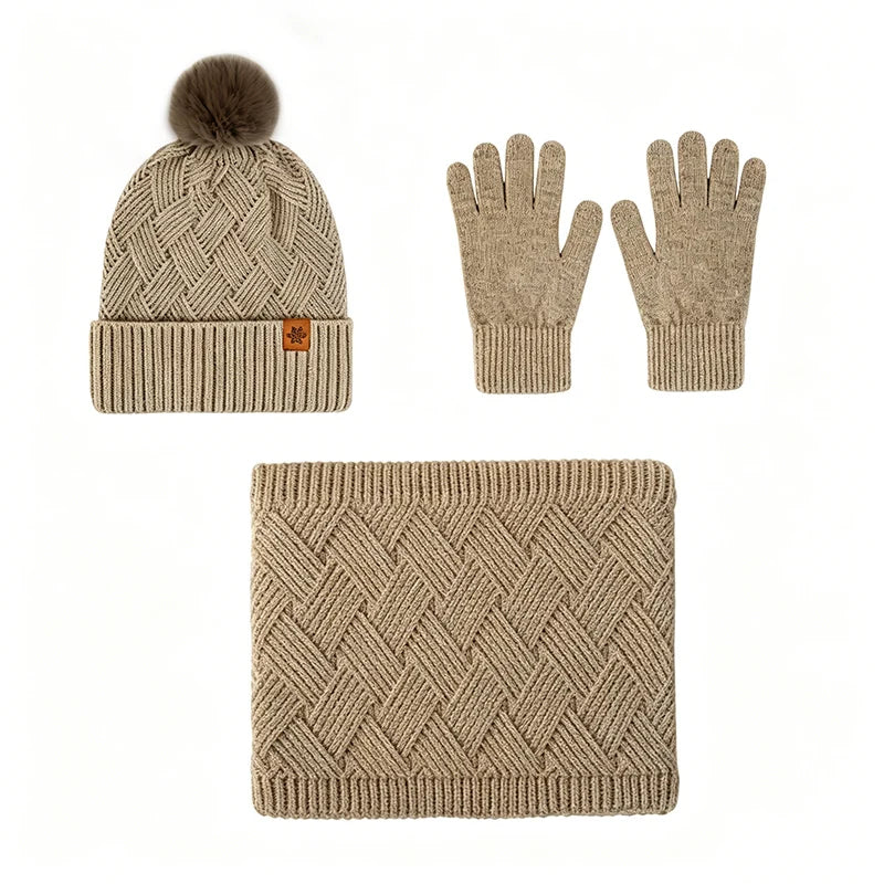 Women’s warm woolen hat, scarf, and gloves set by HSF Marketplace