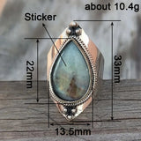 Huitan Vintage Women Rings with Pear Shaped Green Stone Sticker Geometric Temperament Lady Accessories Party Boho Style Jewelry