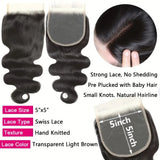 5X5 Body Wave 3/4 Bundles with 4X4 Lace Closure Human Hair Extensions for Women Natural Black Big Wave Human Hair Easy to Wear for Women'S Daily Styling