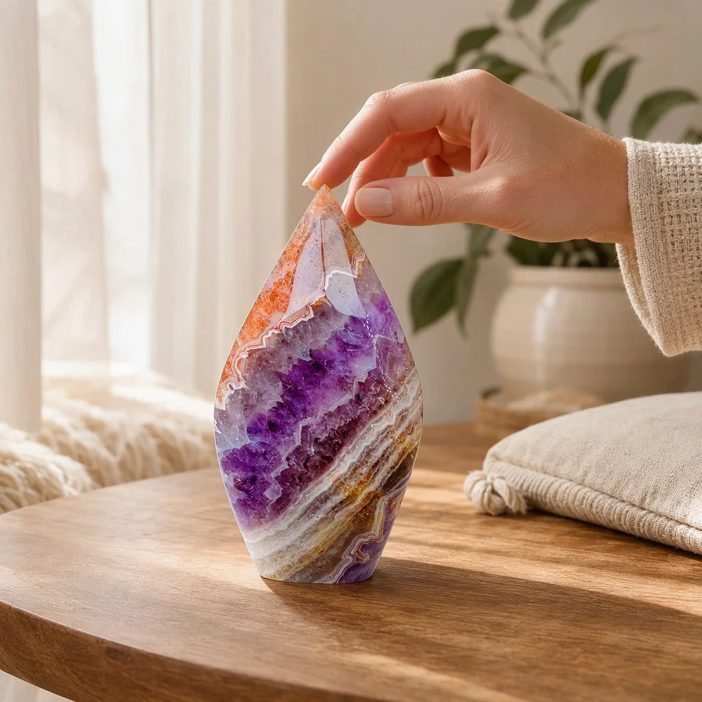 Natural Amethyst Agate Water Drop Shape Ornament, 400-500g, Desktop Table Decoration, Mineral Specimen for Crystal Collection