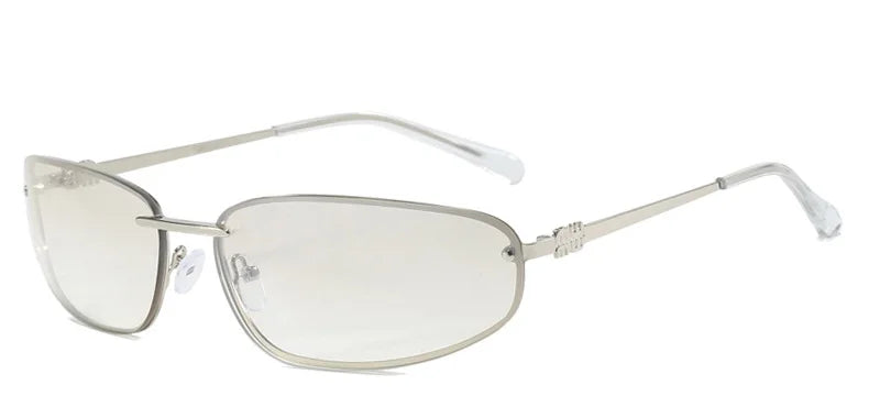 Oval frameless Y2K luxury sunglasses with retro punk styling for women by HSF Marketplace